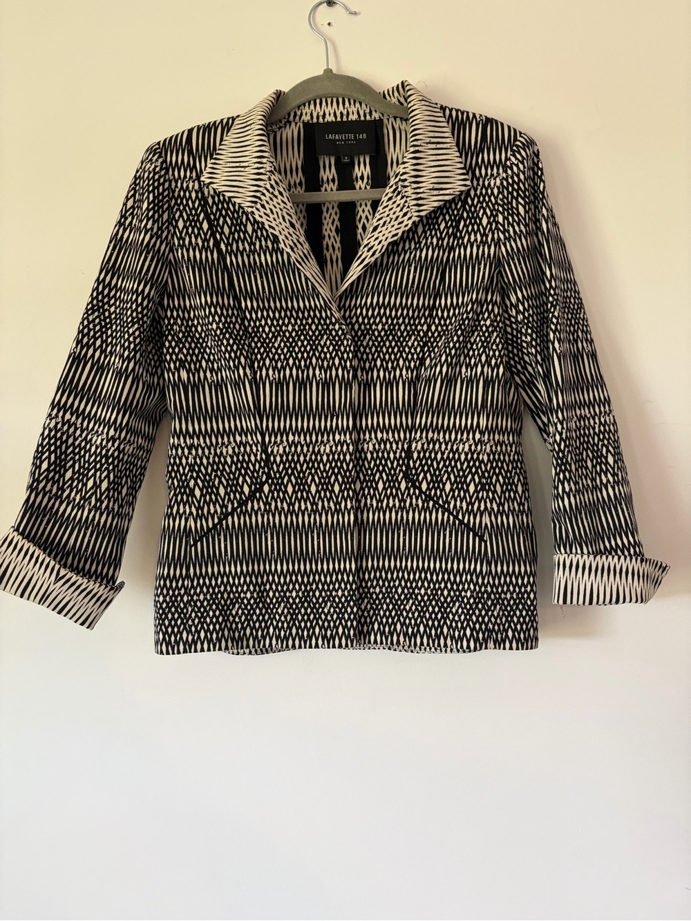 Lafayette 148 Blazer coat geometric business snap button size 4 preppy